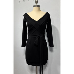 Angel Biba Womens S Off the Shoulder Black Mini Dress V-Neck Long Sleeve Party